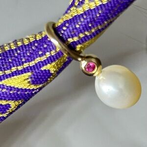 Pandora Gold Charm with Pearl and Pink Sapphire Gemstone